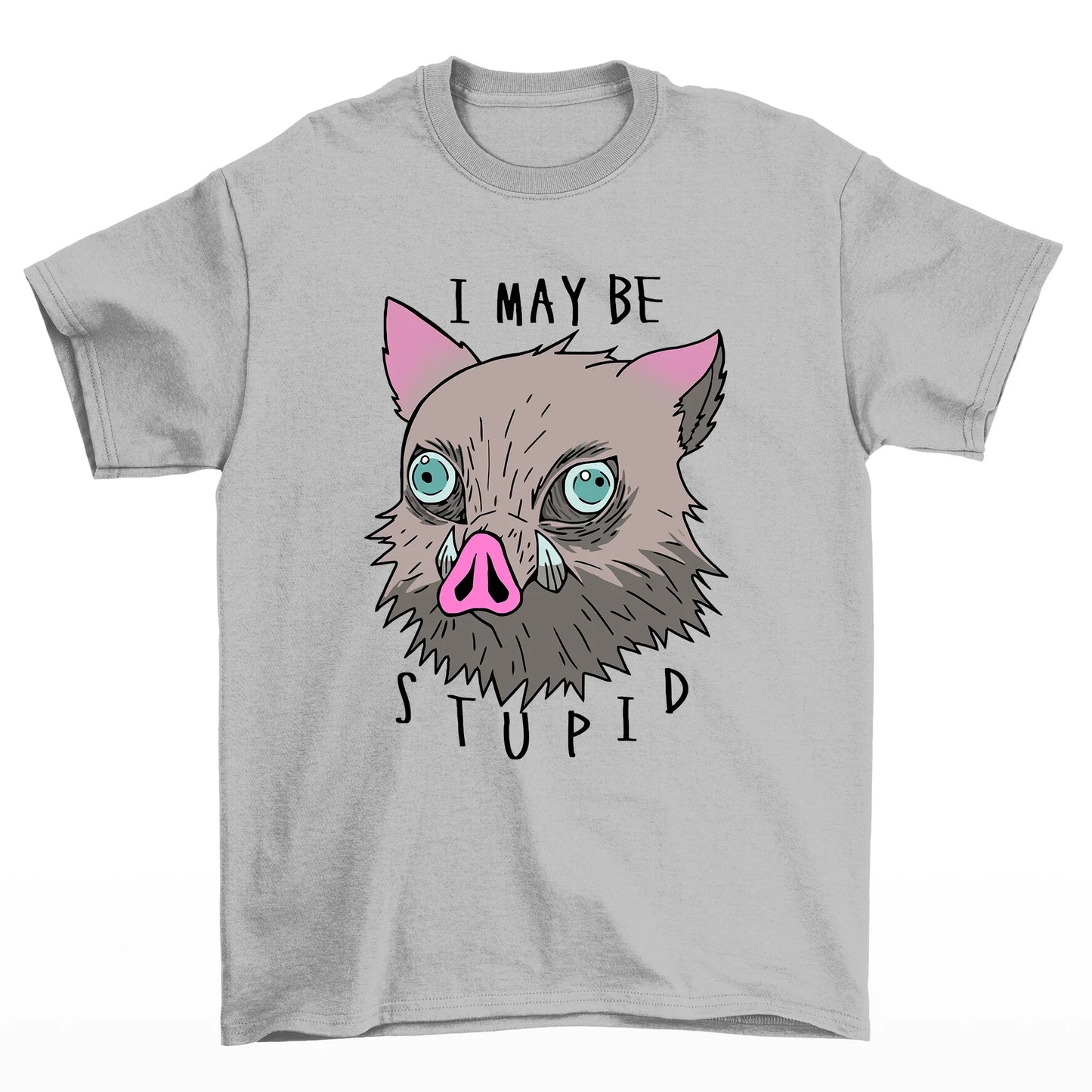 camiseta básica cinza com estampa de javali i maybe stupid