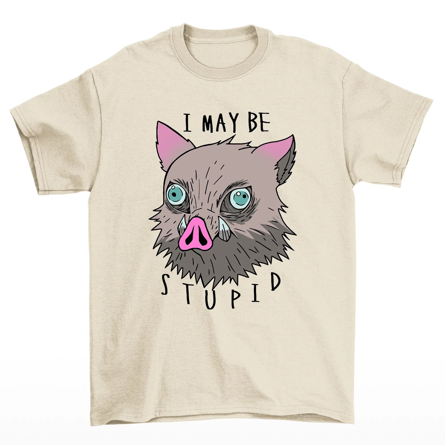 camiseta básica pérola com estampa de javali i maybe stupid