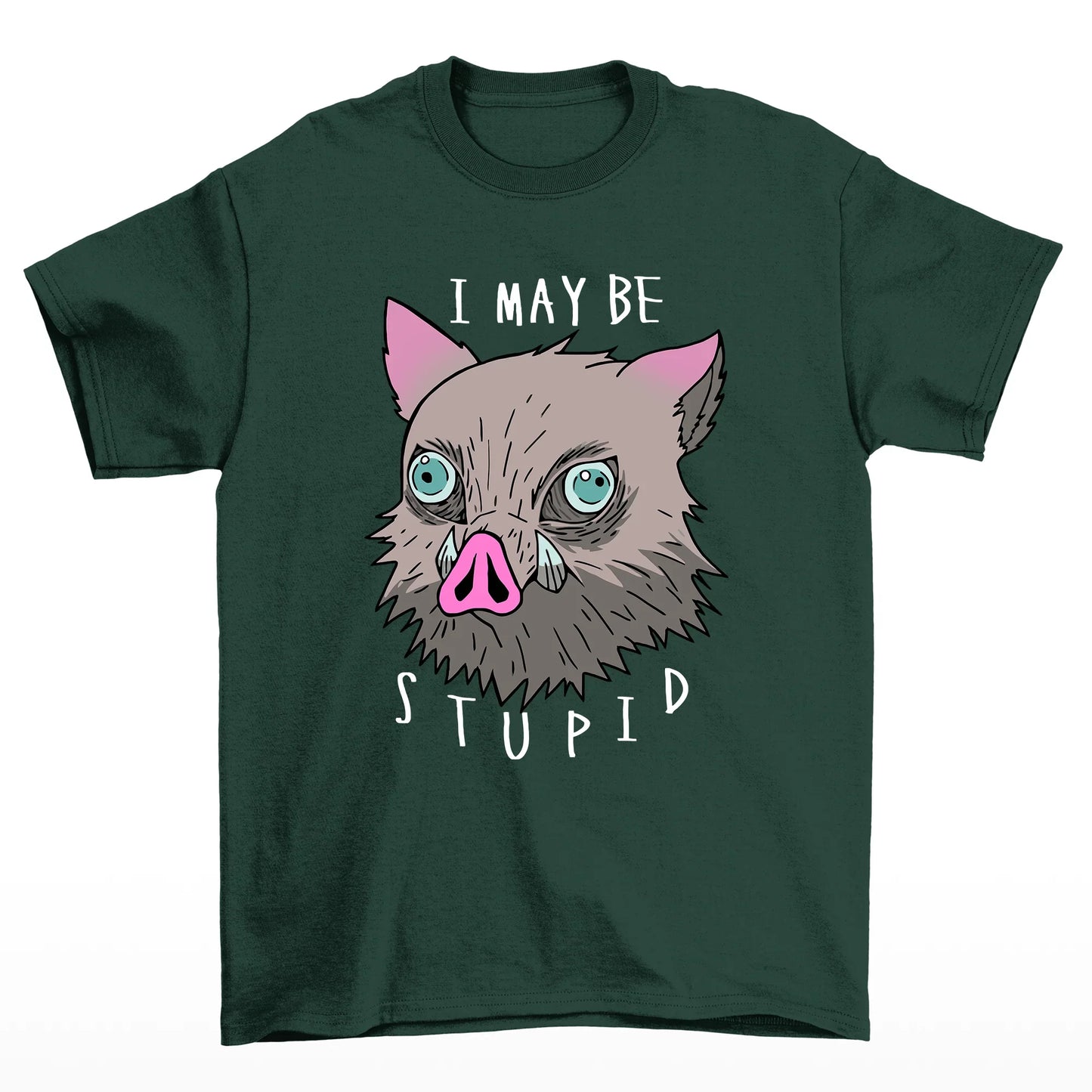 camiseta básica verde com estampa de javali i maybe stupid