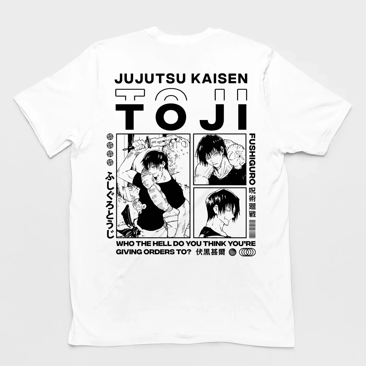 Camiseta Básica Unissex Jujutsu Kaisen Toji Fushiguro- branco