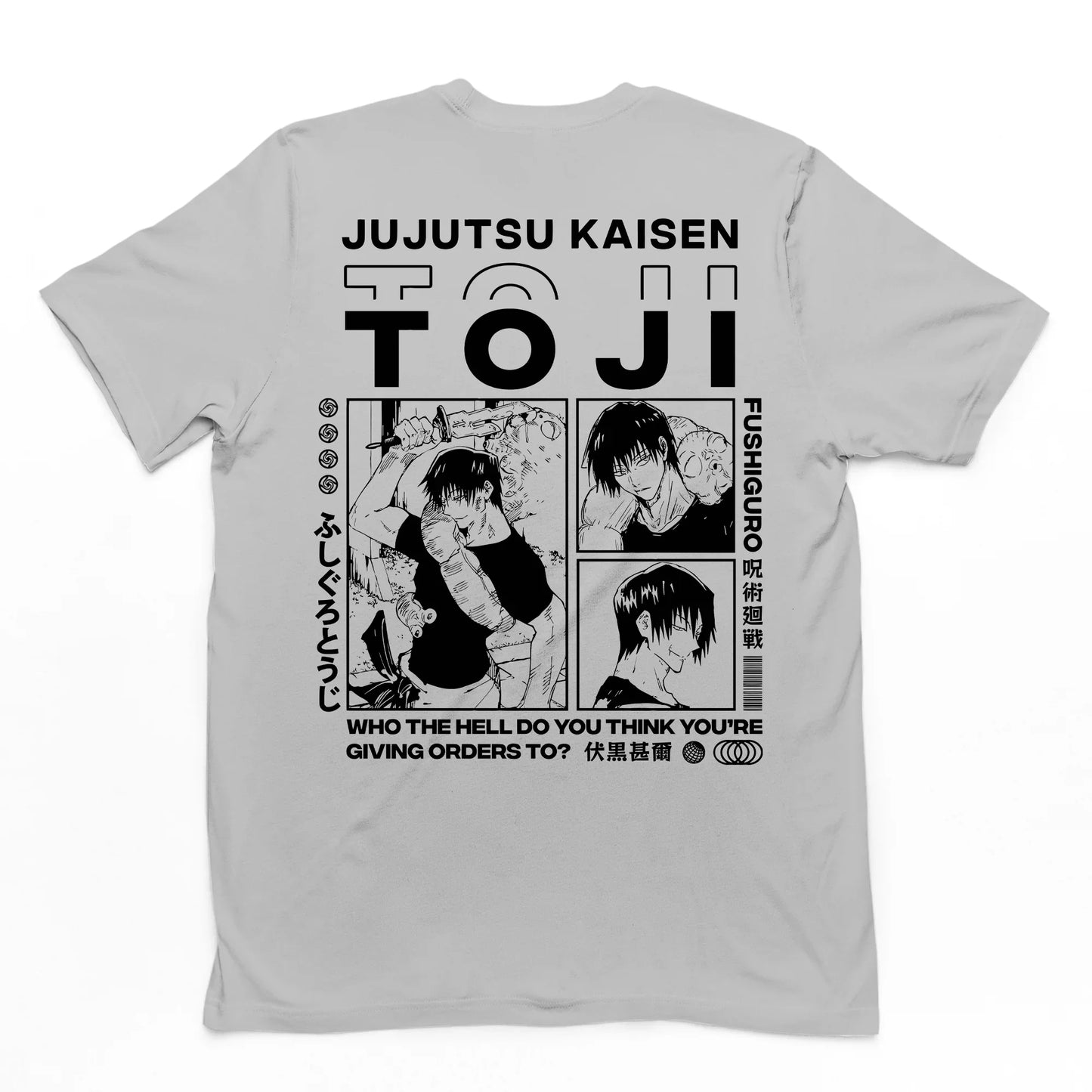 Camiseta Básica Unissex Jujutsu Kaisen Toji Fushiguro- cinza