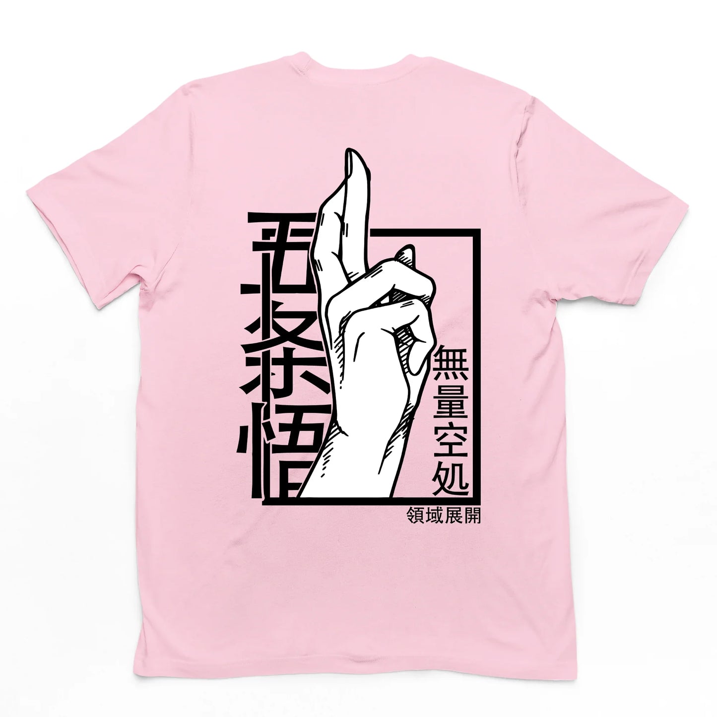 Camiseta Básica rosa bebê Gojou Satoru Anime Jujutsu Kaisen