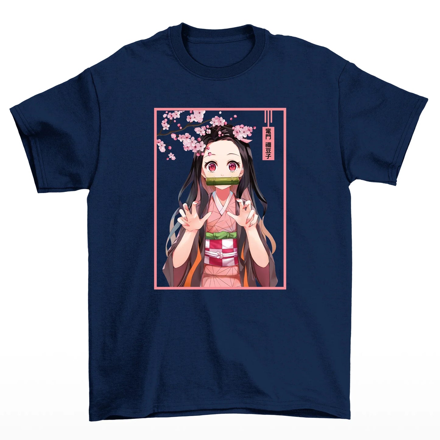 Camiseta Básica Unissex Cute Nezuko Flower Demon Slayer- Azuul-Marinho