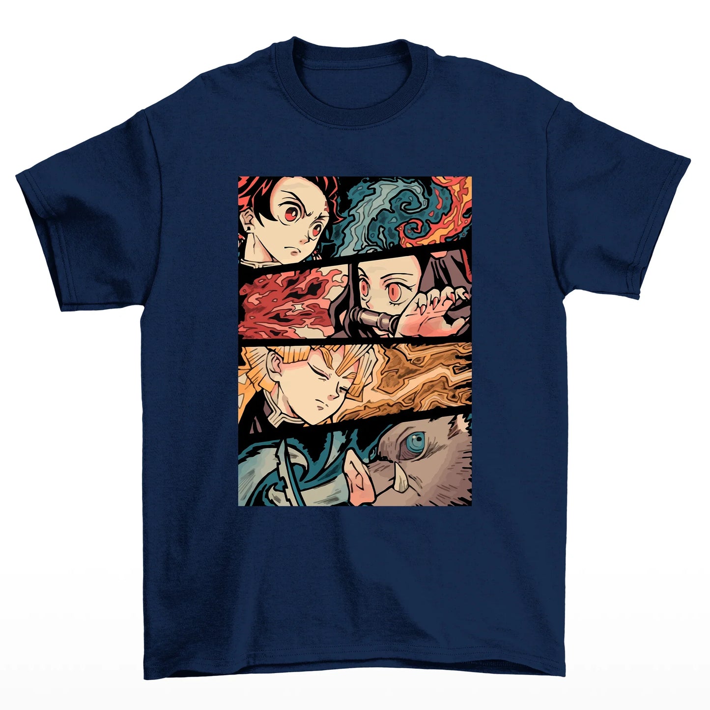 Camiseta Básica Unissex Demon Slayer Tanjiro Group- Azul-Marinho