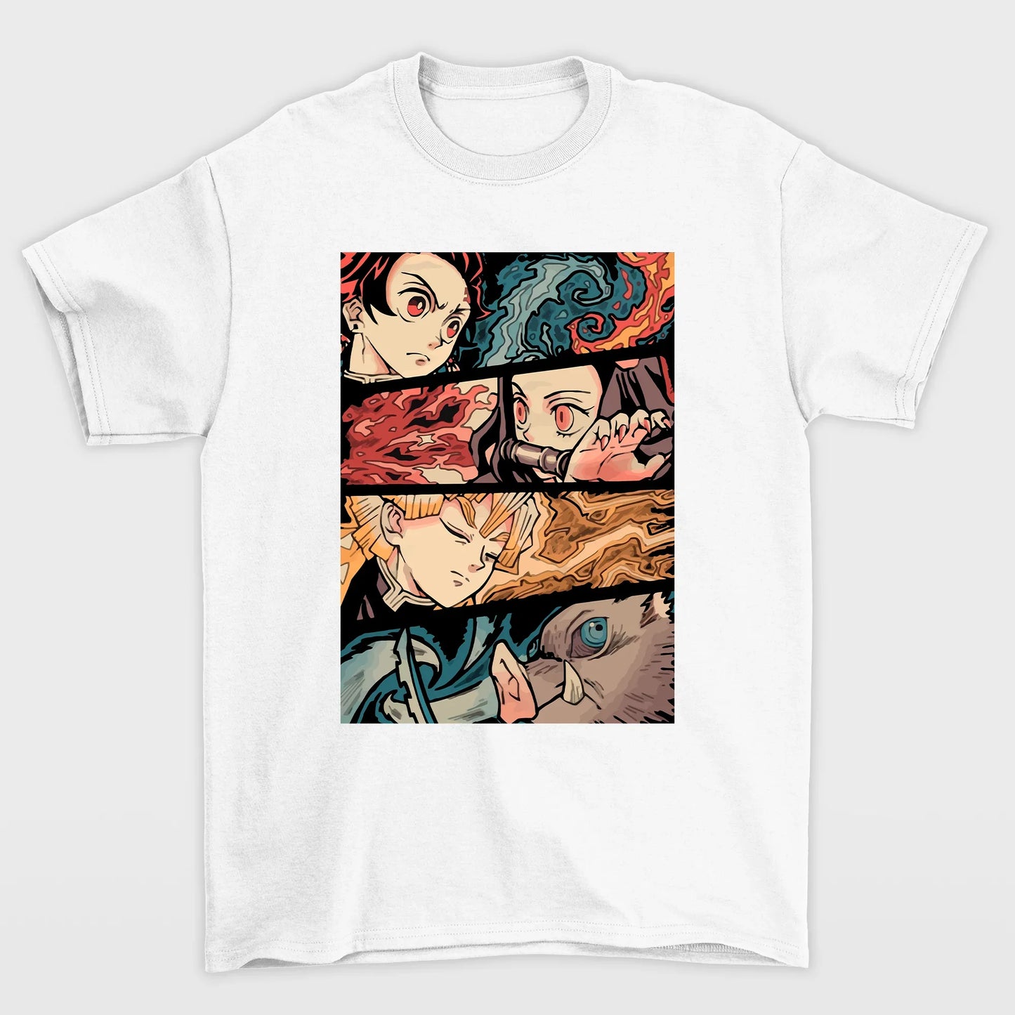 Camiseta Básica Unissex Demon Slayer Tanjiro Group- Branco