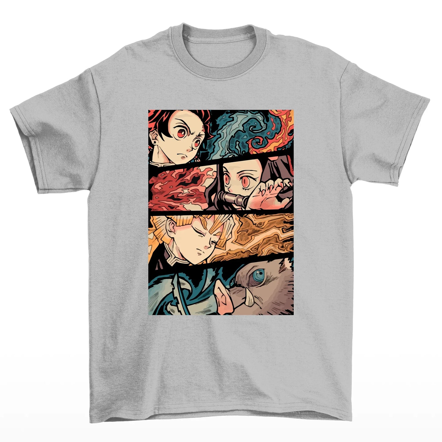 Camiseta Básica Unissex Demon Slayer Tanjiro Group- Cinza
