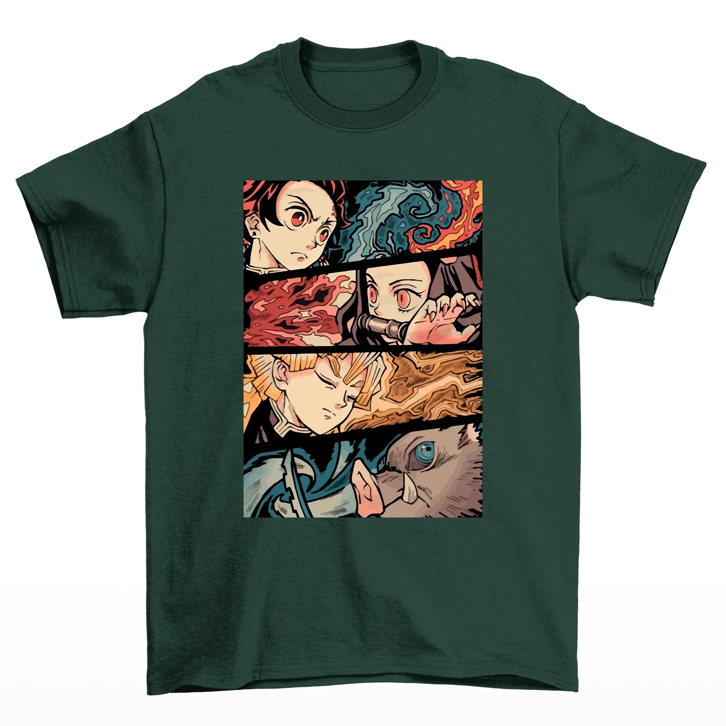 Camiseta Básica Unissex Demon Slayer Tanjiro Group- Verde