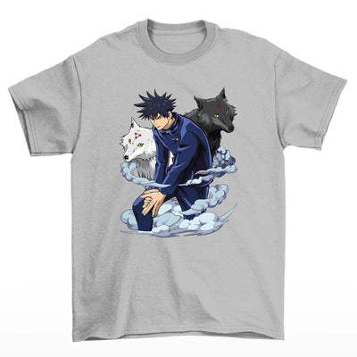 Camiseta Básica Unissex Fushiguro Megumi Wolf Jujutsu Kaisen- Cinza