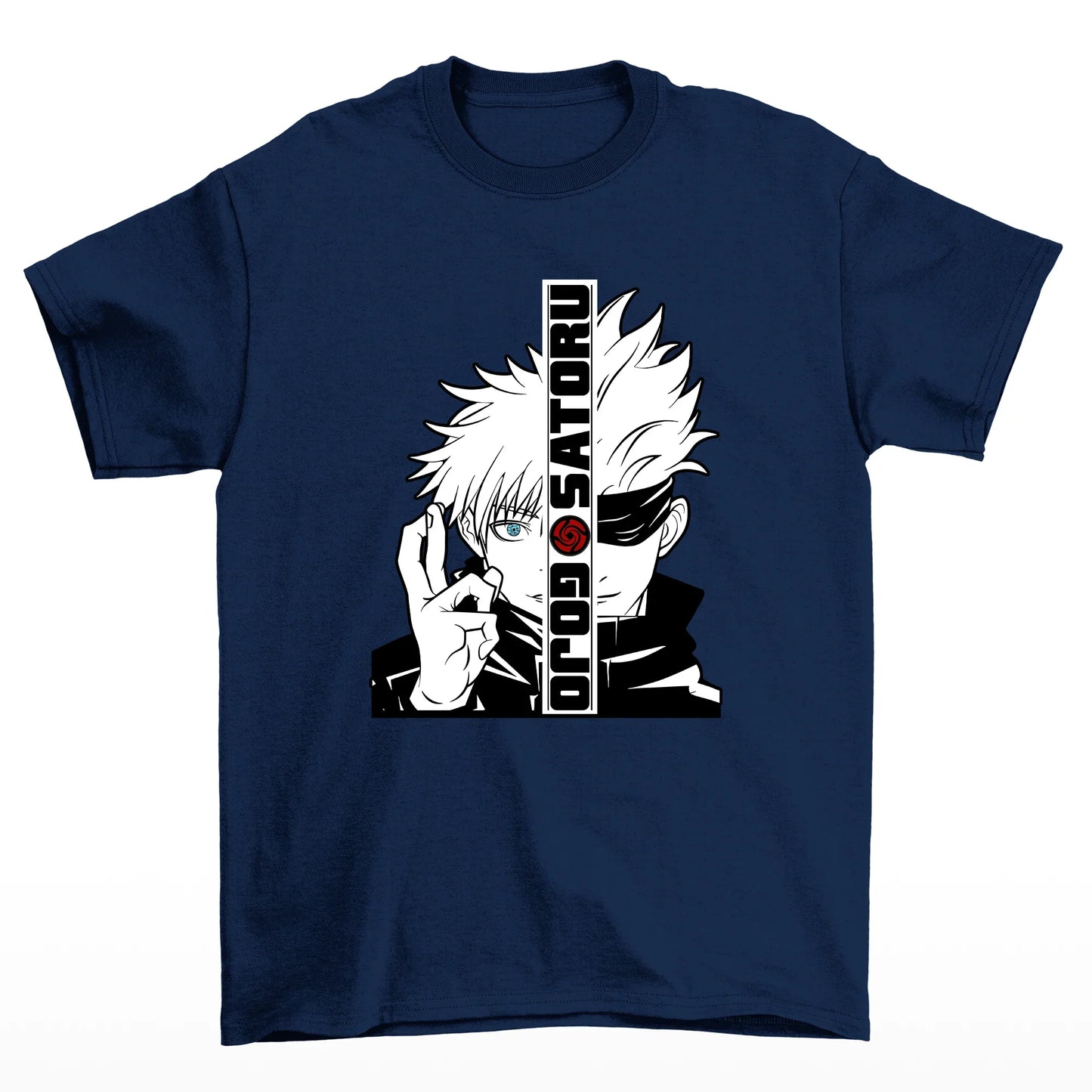 Camiseta Básica Azul Marinho Gojou Satoru Anime Jujutsu Kaisen