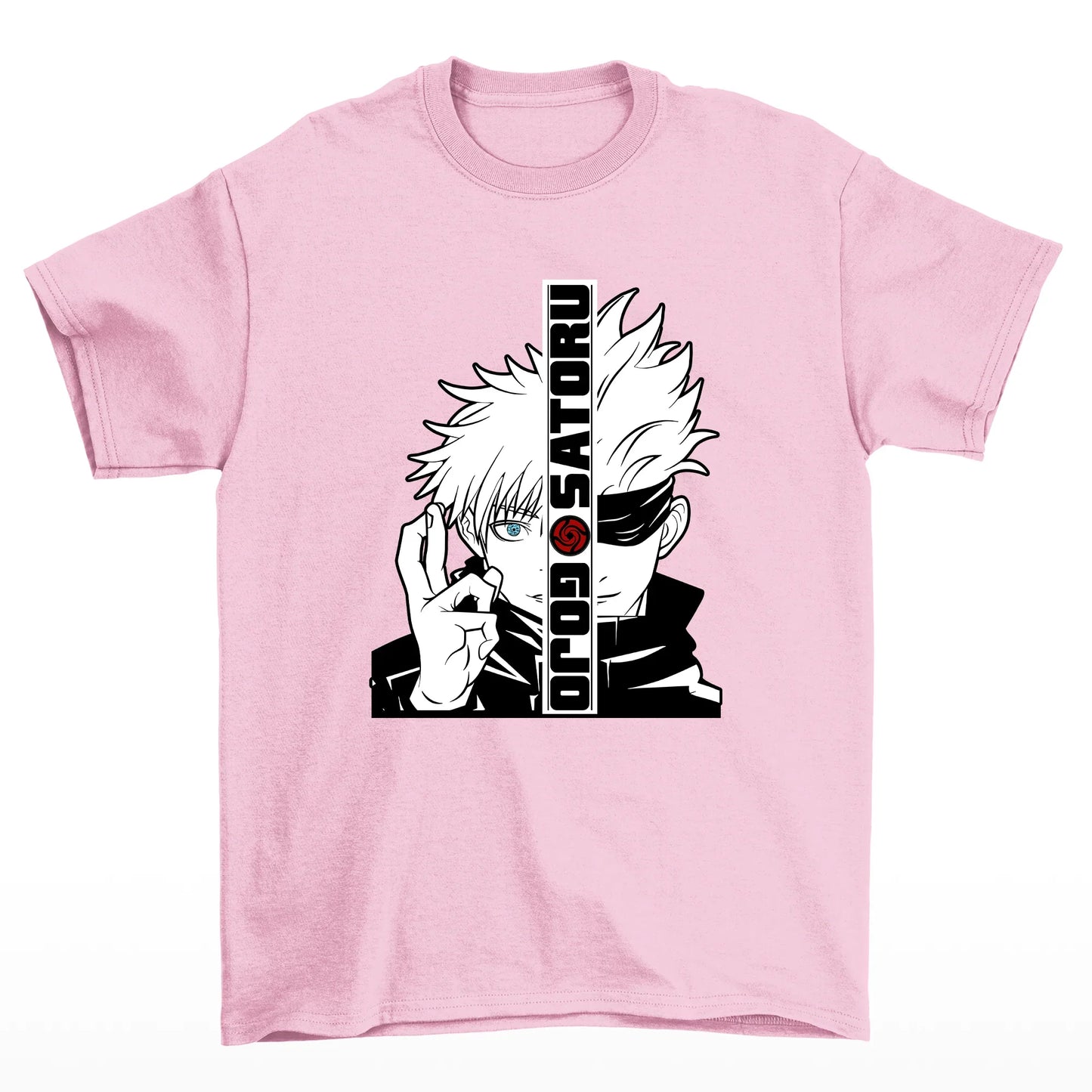 Camiseta Básica rosa bebê Gojou Satoru Anime Jujutsu Kaisen