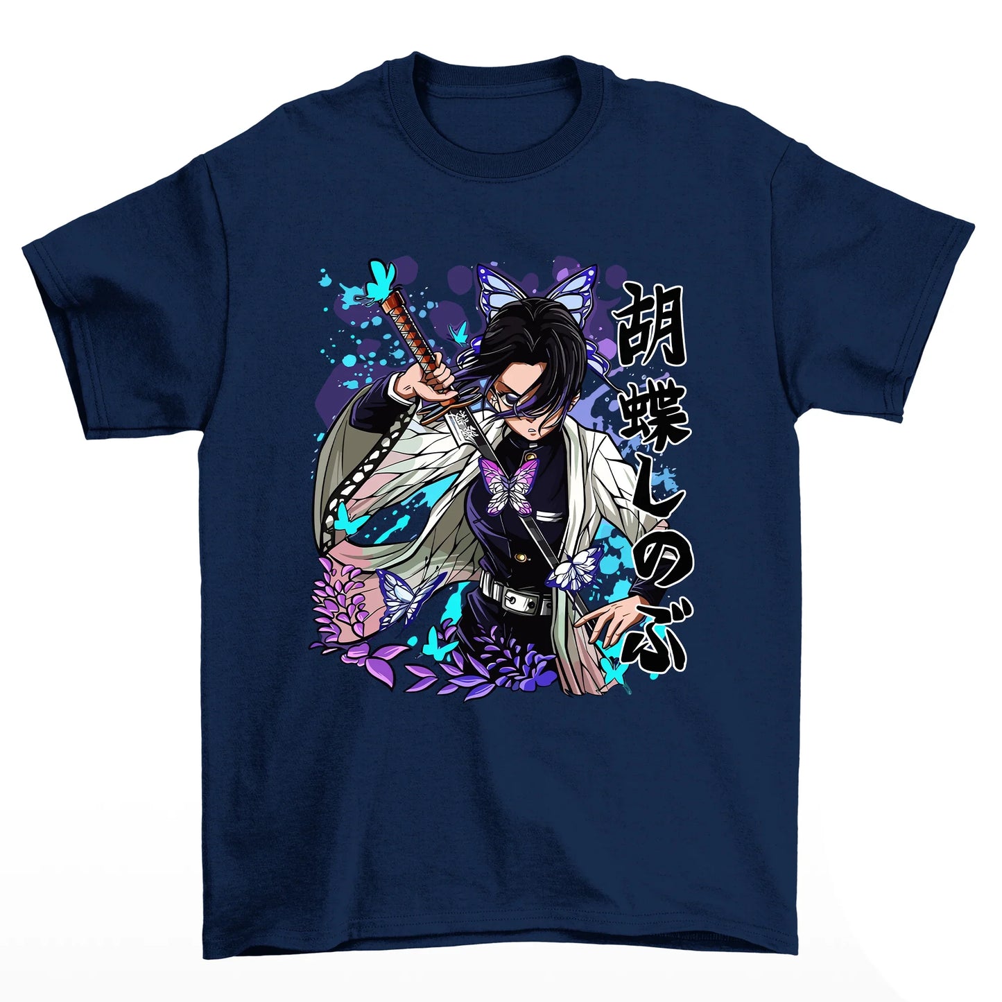 Camiseta Básica Unissex Insect Hashira Poison Sword Demon Slayer- Azul-Marinho
