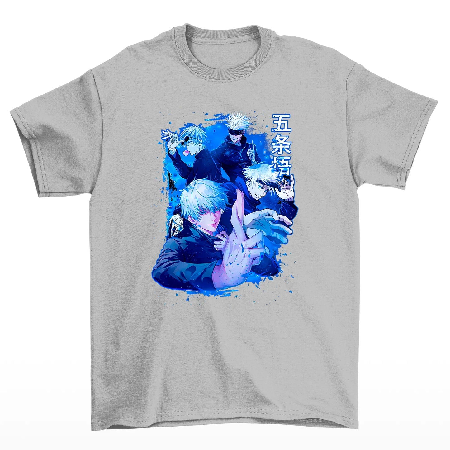 Camiseta Básica Cinza Satoru Gojo do Anime Jujutsu Kaisen