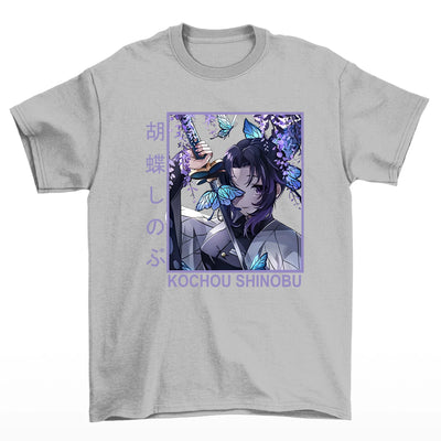 Camiseta Básica Unissex Shinobu Coch Damon Slayer Butterfly- Cinza