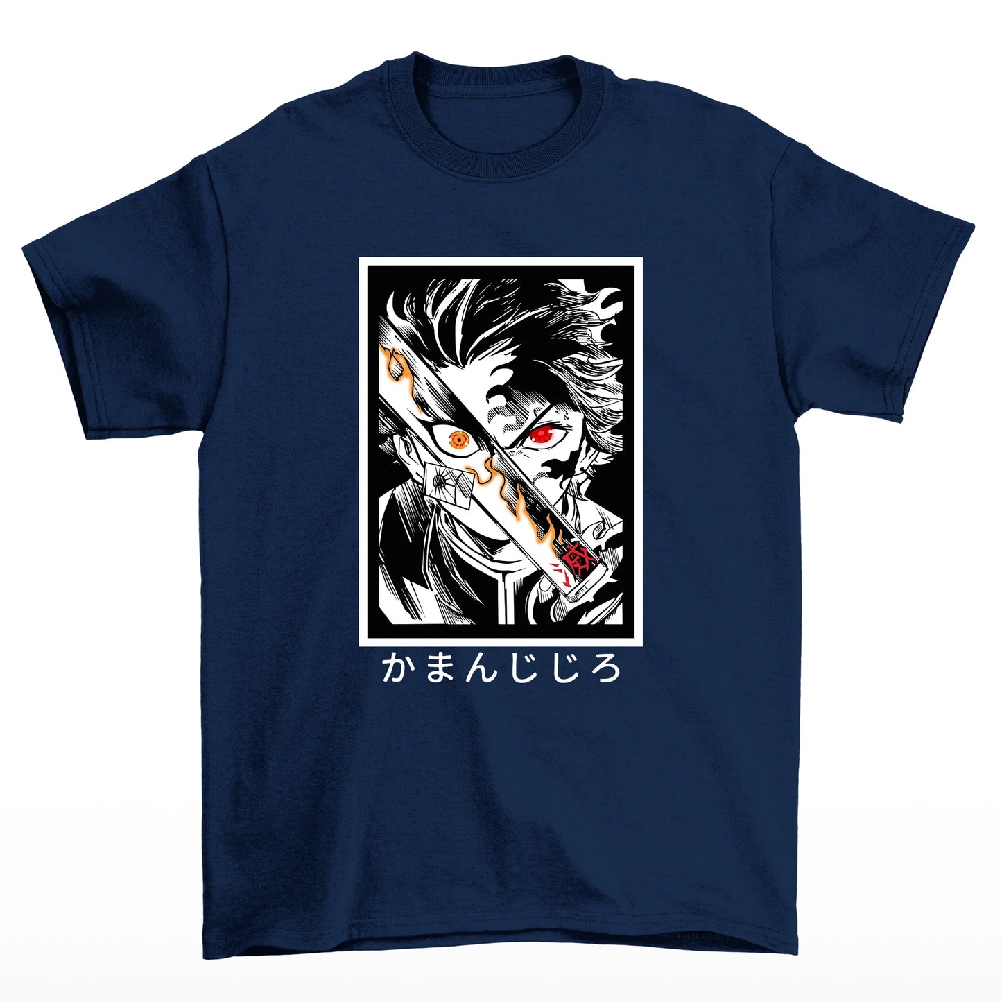 Camiseta Básica Azul Marinho Tanjiro do anime Demon Slay