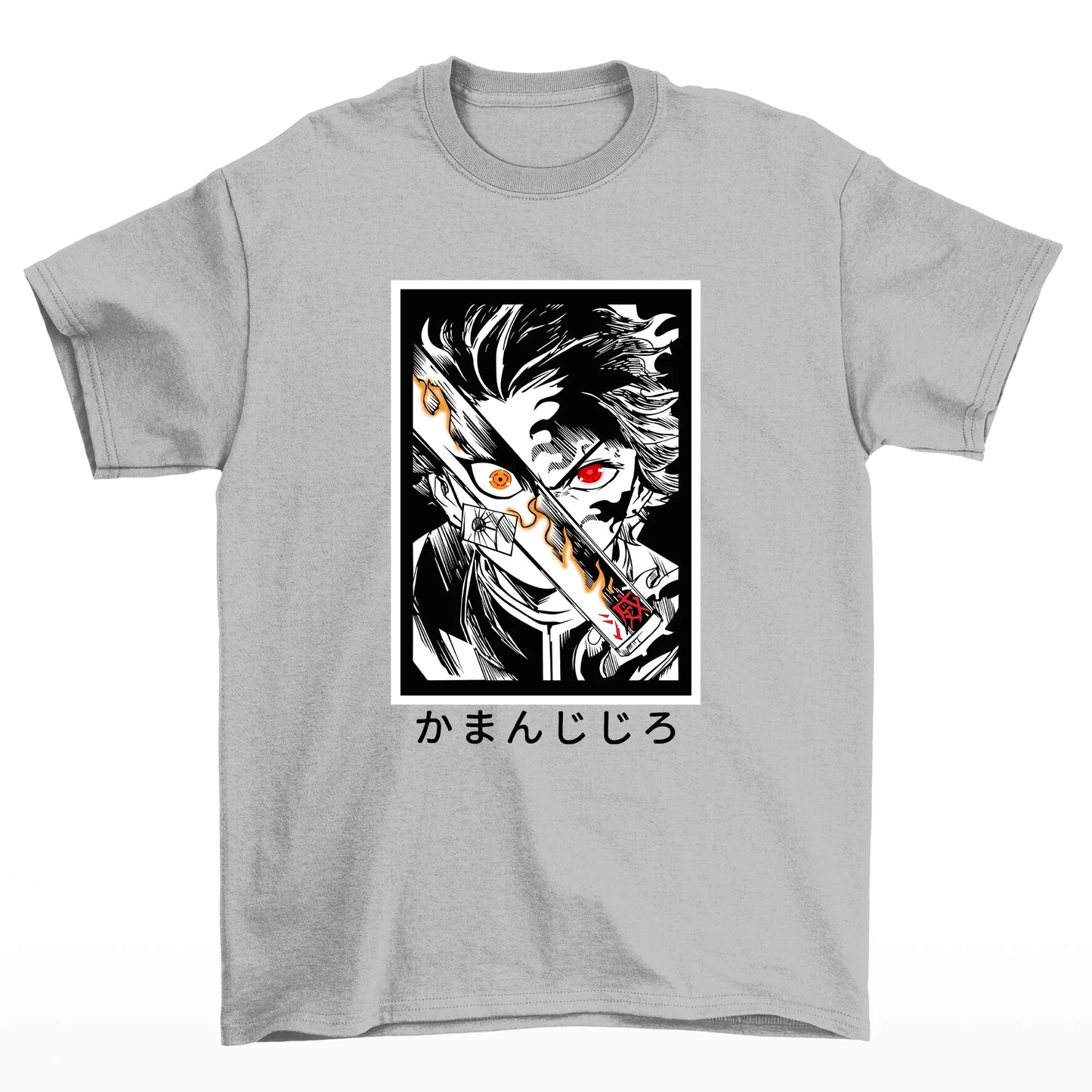 Camiseta Básica Cinza Tanjiro do anime Demon Slayer