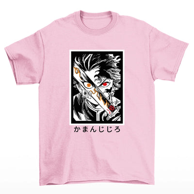 Camiseta Básica Rosa bebê Tanjiro do anime Demon Slayer