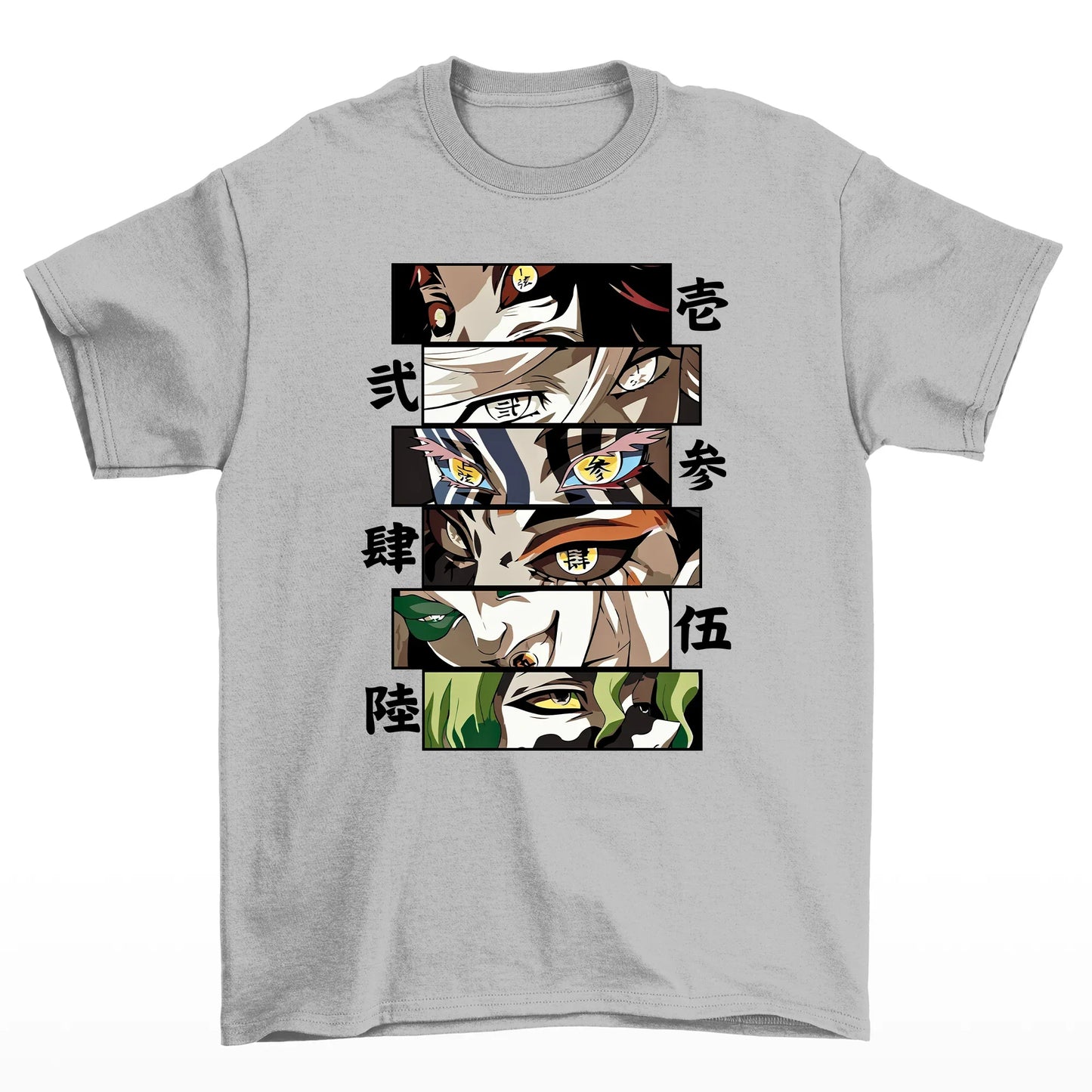 Camiseta Básica Cinza Upper Moons do anime Demon Slayer