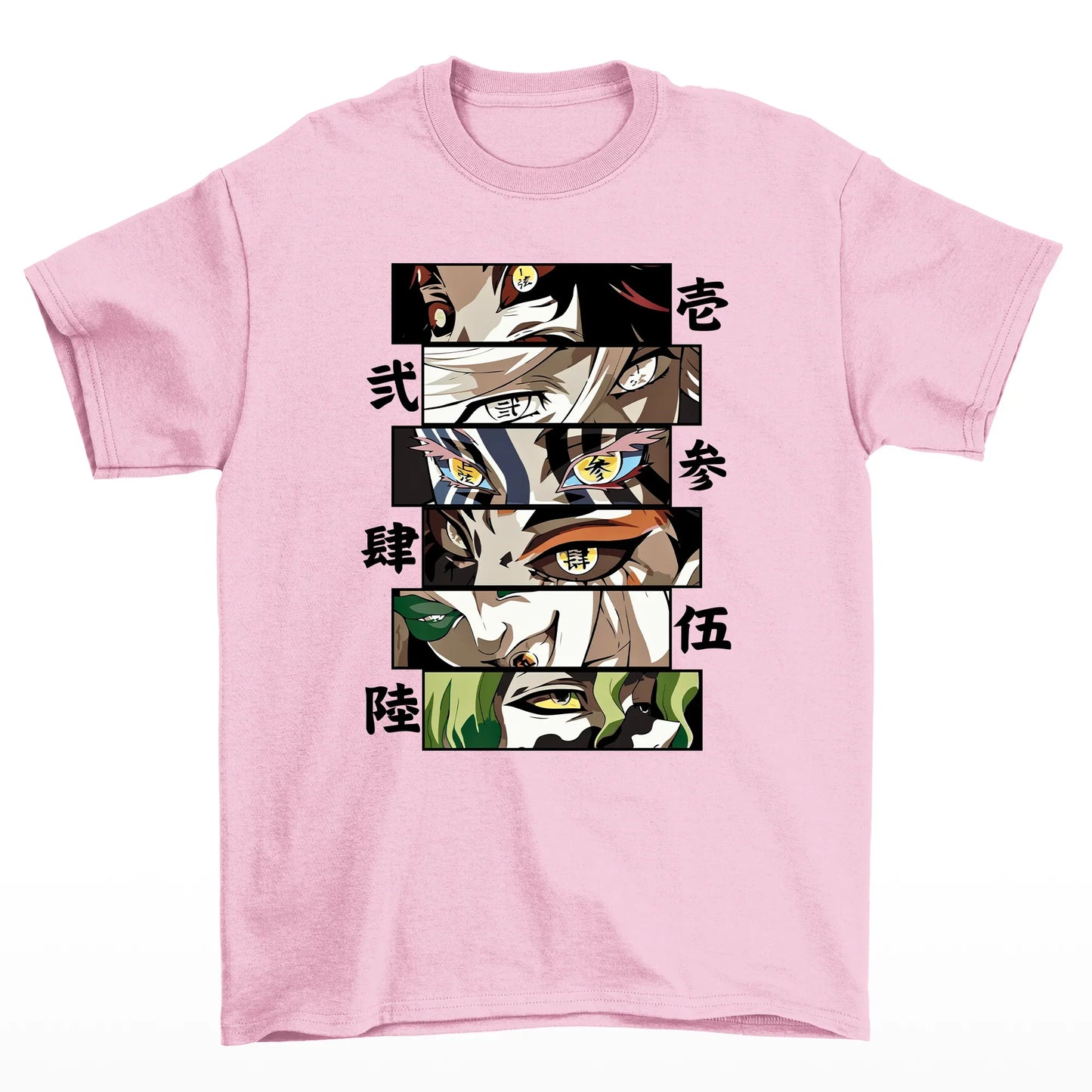 Camiseta Básica Rosa Bebê Upper Moons do anime Demon Slayer