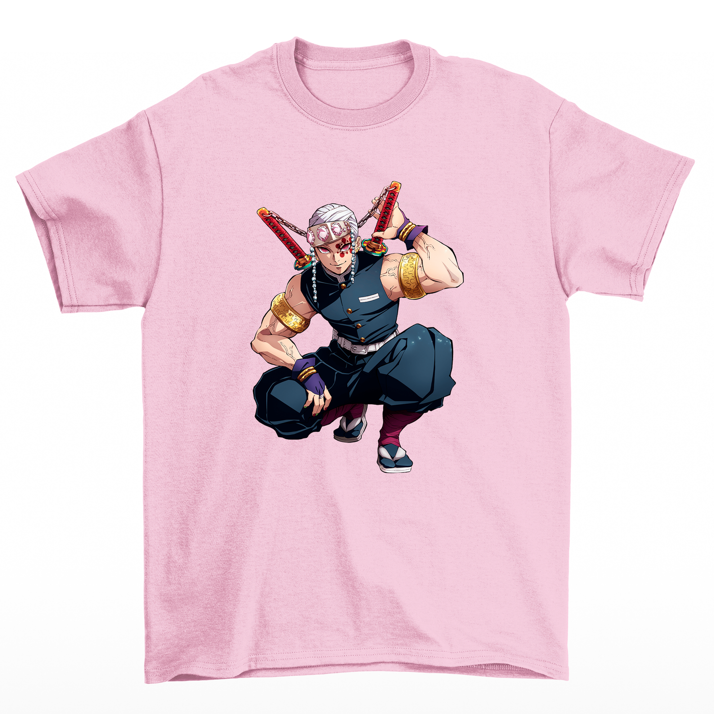 Camiseta Basica Rosa Bebê Uzui Tengen do anime Kimetsu No Yaiba