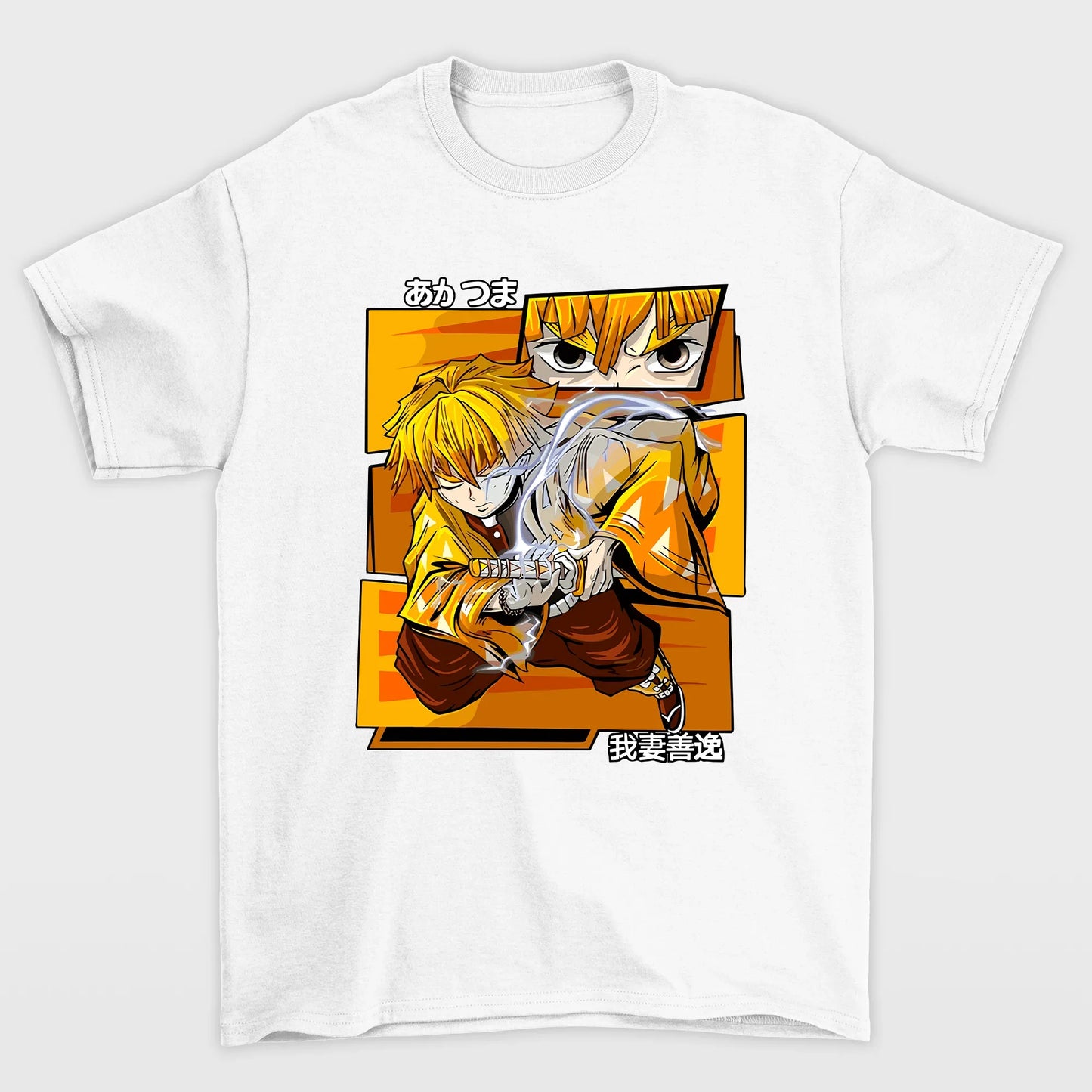 Camiseta Branco com estampa do zenitsu do anime kimetsu no yaiba