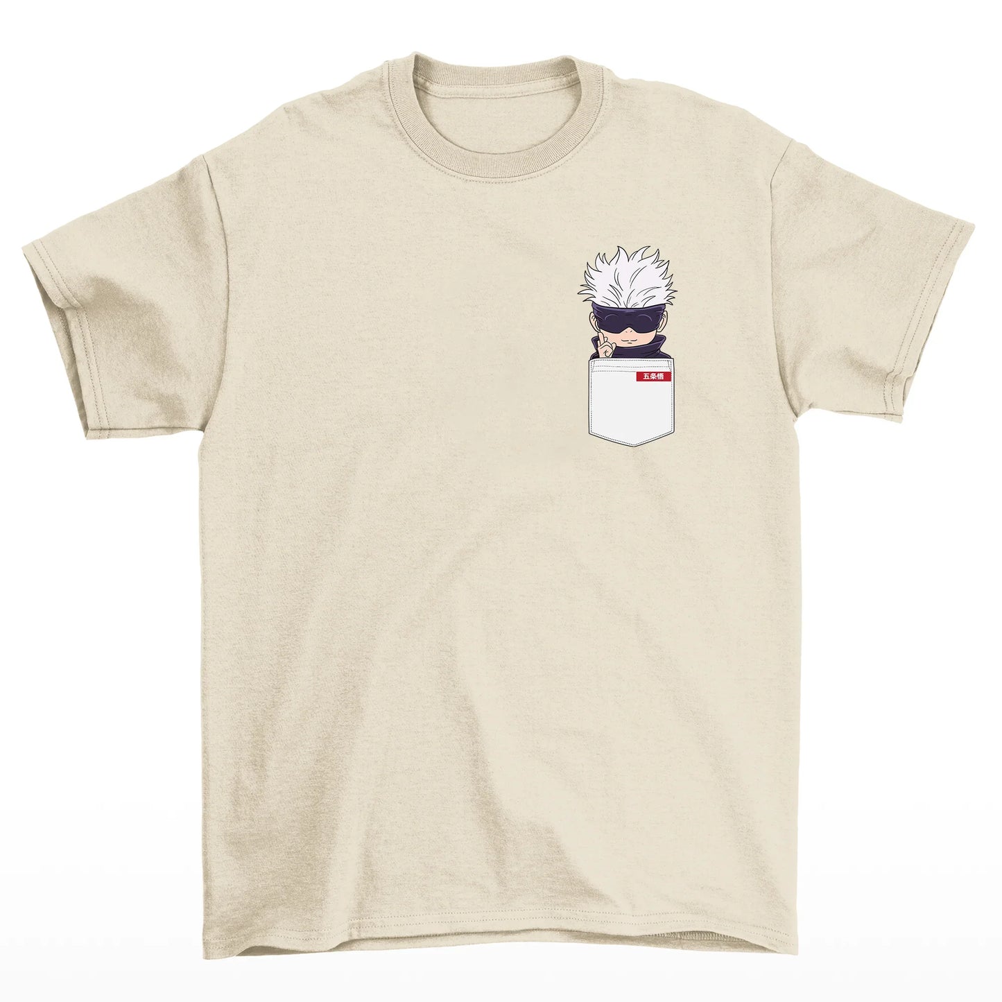 Camiseta Básica Unissex Gojo Satoru Kawaii Pocket Jujutsu Kaisen-pérola