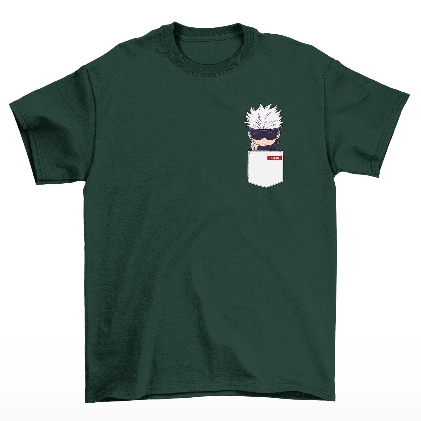Camiseta Básica Unissex Gojo Satoru Kawaii Pocket Jujutsu Kaisen-verde