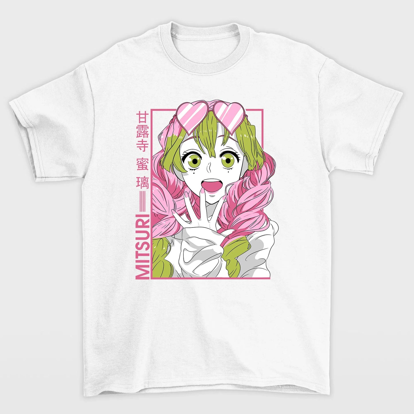 Camiseta Anime Mitsuri Demon Slayer Kimetsu No Yaiba-branco