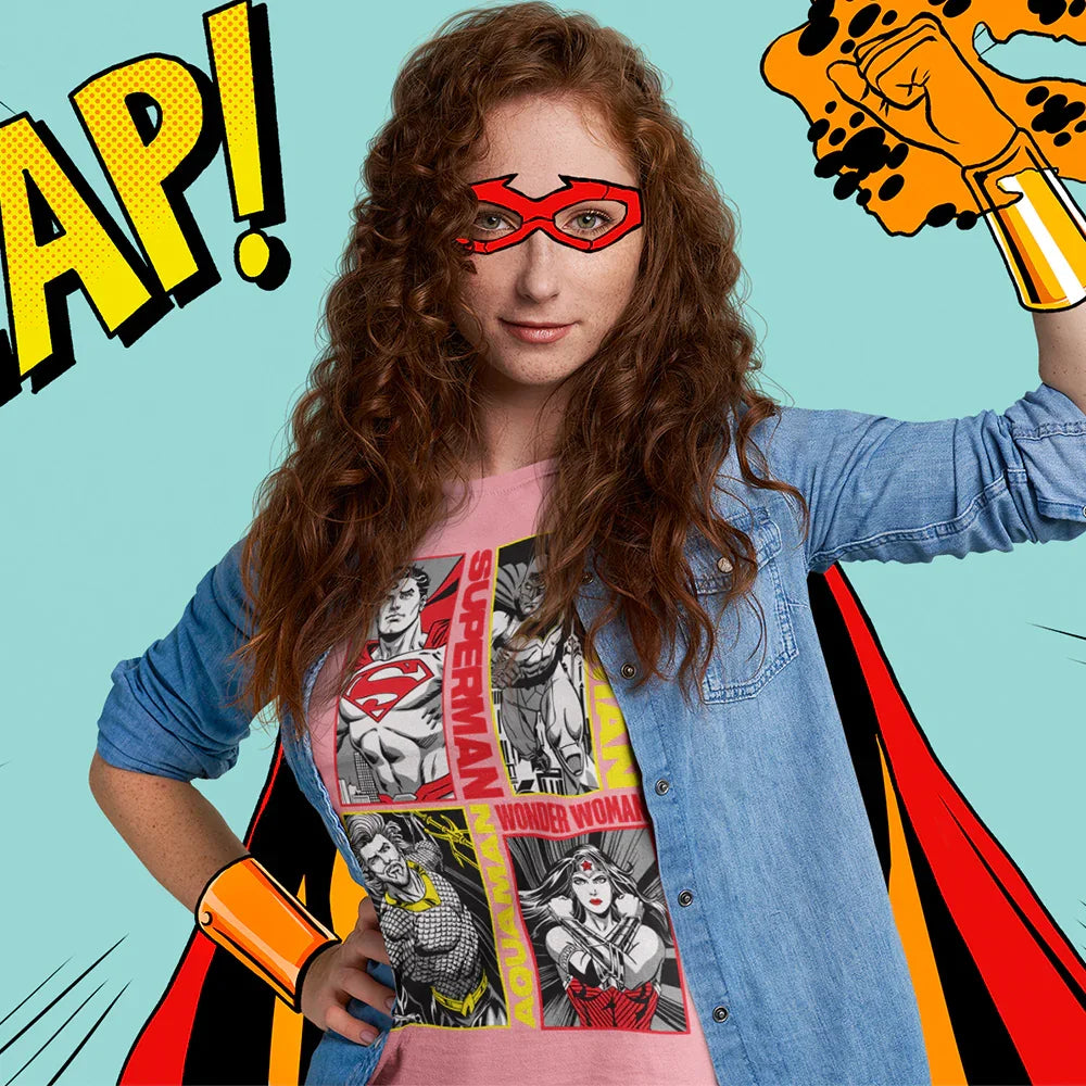 Camiseta Básica Justice League DC Comics Rosa Bebê