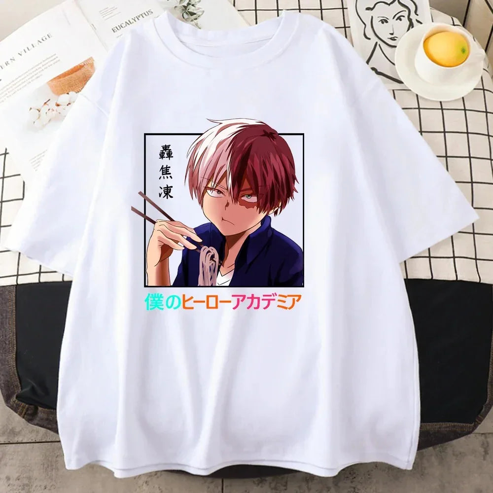 Camiseta Basica Branca Todoroki Shoto do anime My Hero Academia