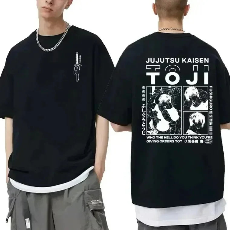 Camiseta Básica Preta Toji Fushiguro Do Anime Jujutsu Kaisen- preto