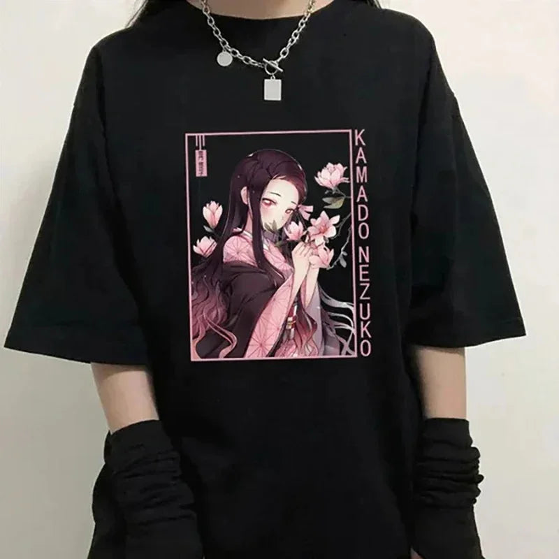 Camiseta Básica Unissex Cute Nezuko Flower Demon Slayer