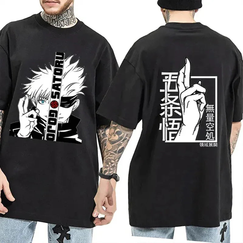 Camiseta Básica preta Gojou Satoru Anime Jujutsu Kaisen