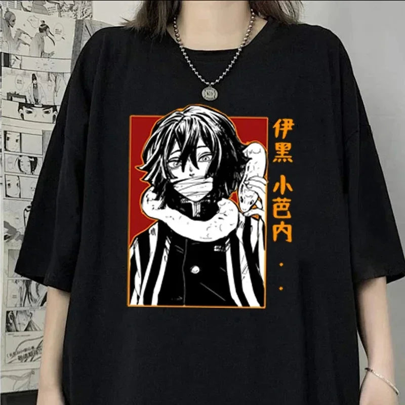 Camiseta Básica Preta Obanai Snake do Anime Demon Slayer