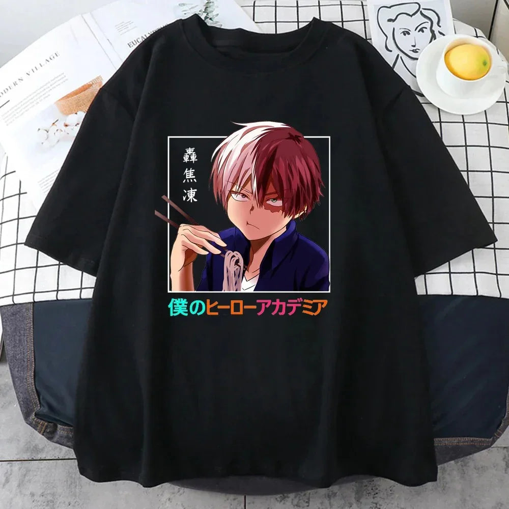 Camiseta Basica Preta Todoroki Shoto do anime My Hero Academia