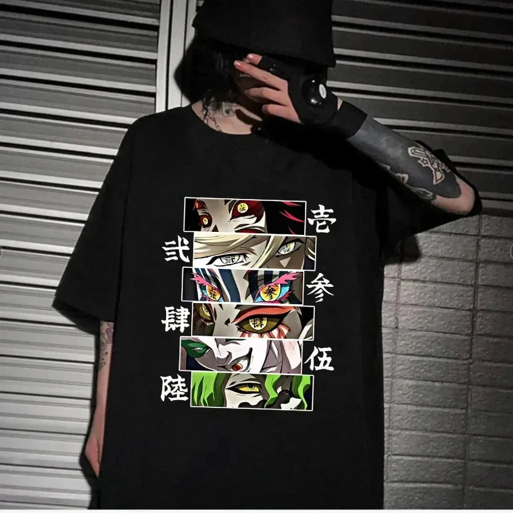 Camiseta Básica Preta Upper Moons do anime Demon Slayer