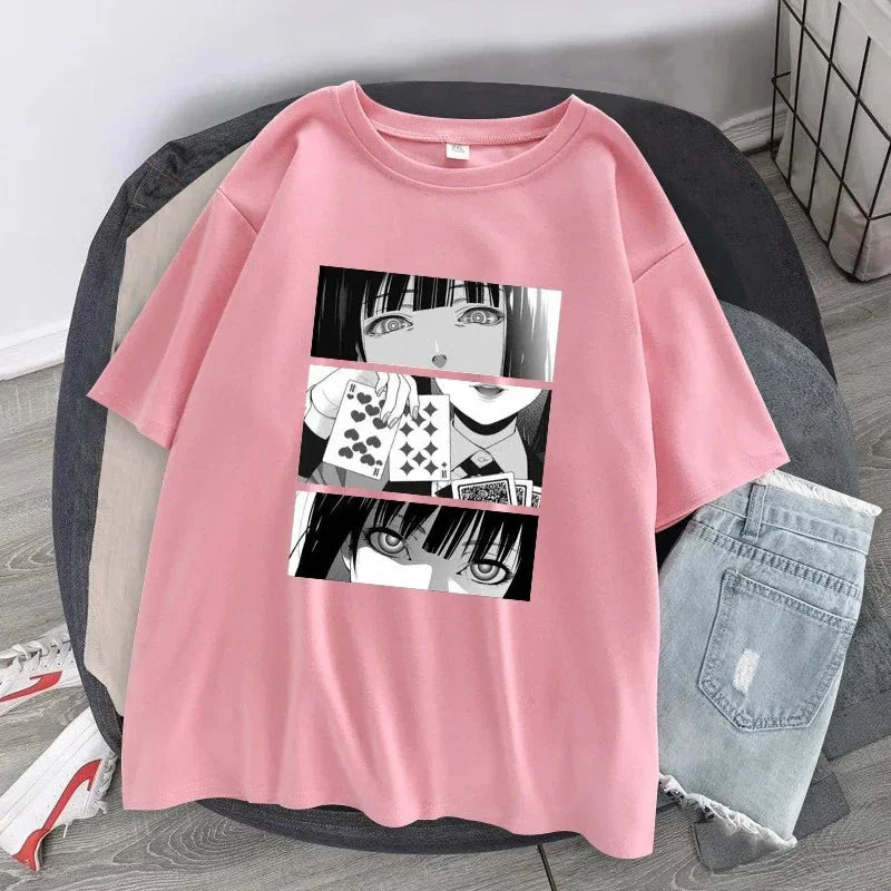 Camiseta Básica Rosa Bebe Kakegurui Anime Compulsive Gambler Rosa Bebê