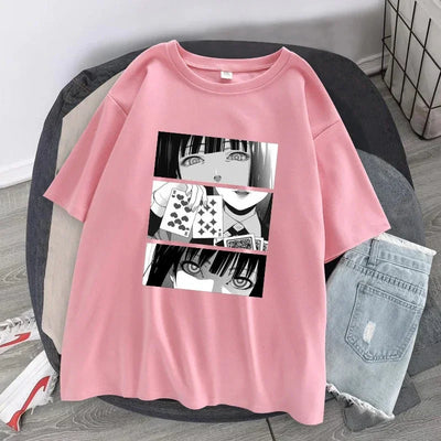 Camiseta Básica Rosa Bebe Kakegurui Anime Compulsive Gambler Rosa Bebê