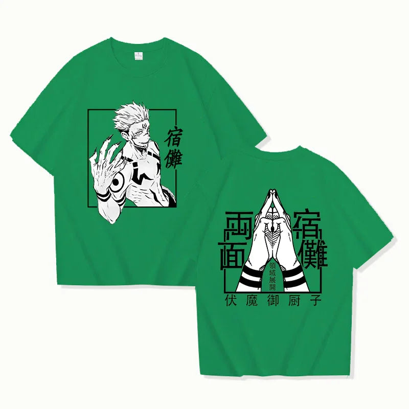 Camiseta Básica Verde Ryomen Sukuna Anime Jujutsu Kaisen