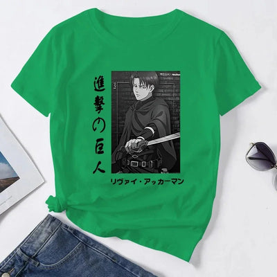 Camiseta Basica Verde Levi Ackerman do anime Attack on Titan