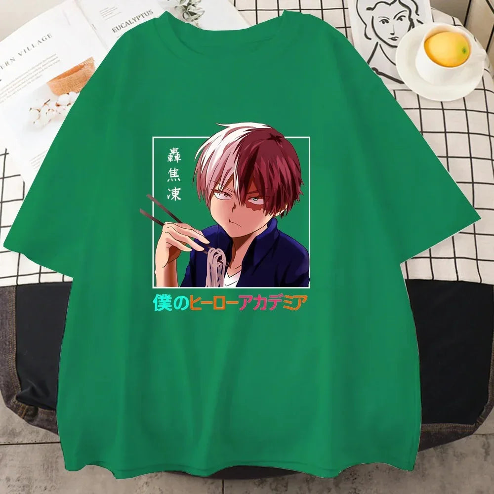 Camiseta Basica Verde Todoroki Shoto do anime My Hero Academia
