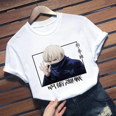 Camiseta Básica Branca Toge Inumaki do anime Jujutsu Kaisen