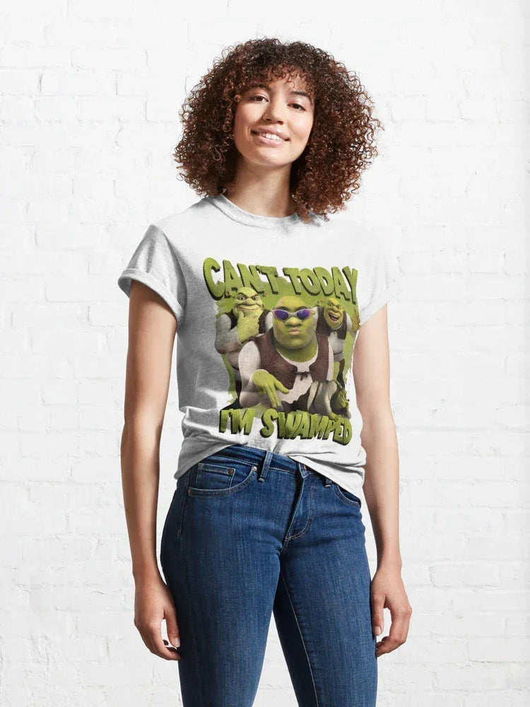 Camiseta Básica Unissex Can't Today i'm Swamped Shrek Fashion Branco