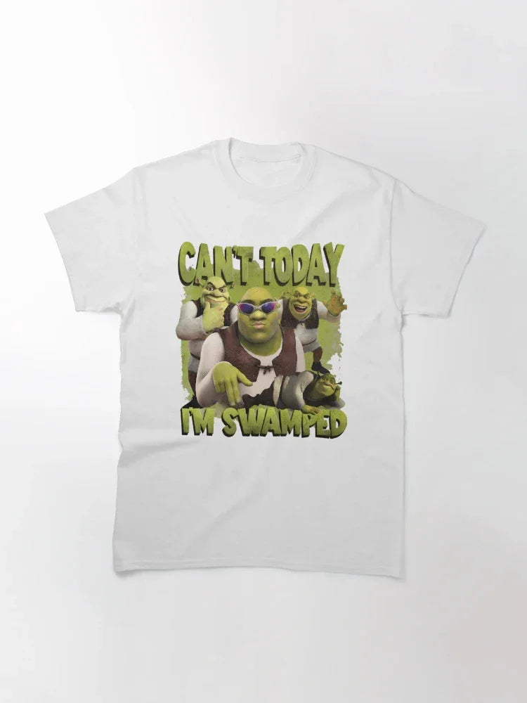 Camiseta Básica Unissex Can't Today i'm Swamped Shrek Fashion Branco