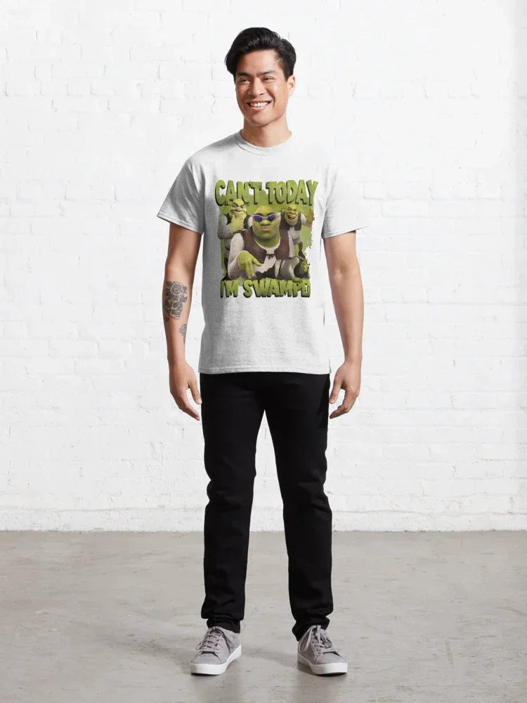 Camiseta Básica Unissex Can't Today i'm Swamped Shrek Fashion Branco