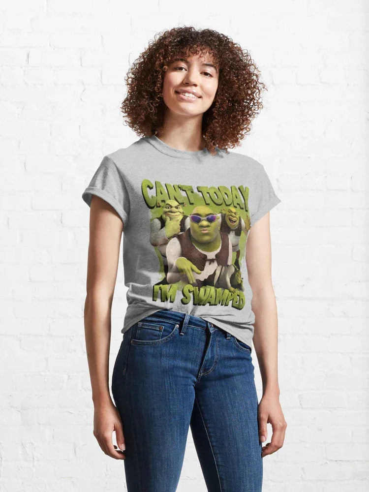 Camiseta Básica Unissex Can't Today i'm Swamped Shrek Fashion Cinza