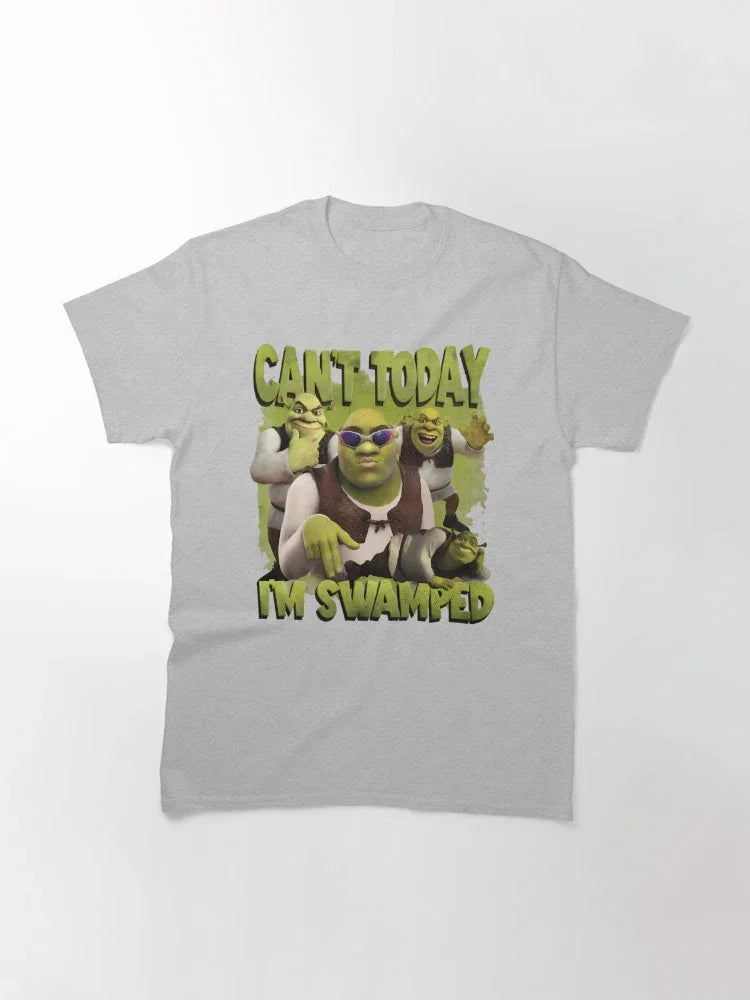 Camiseta Básica Unissex Can't Today i'm Swamped Shrek Fashion Cinza