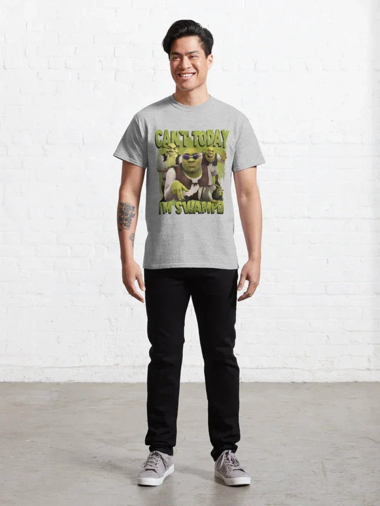 Camiseta Básica Unissex Can't Today i'm Swamped Shrek Fashion Cinza