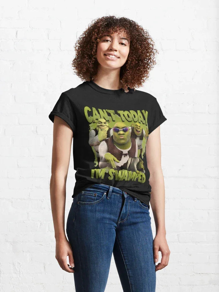 Camiseta Básica Unissex Can't Today i'm Swamped Shrek Fashion Preto