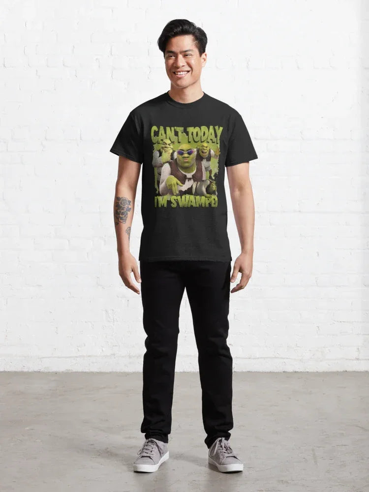 Camiseta Básica Unissex Can't Today i'm Swamped Shrek Fashion Preto