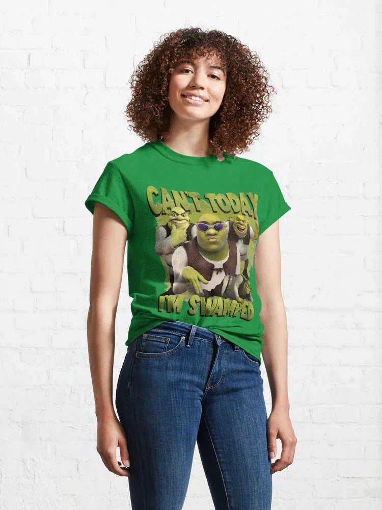 Camiseta Básica Unissex Can't Today i'm Swamped Shrek Fashion Verde